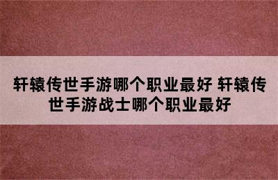 轩辕传世手游哪个职业最好 轩辕传世手游战士哪个职业最好